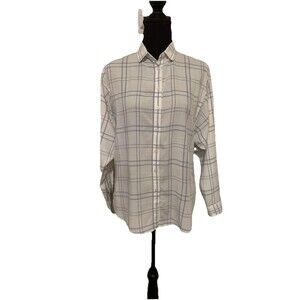 Ann Taylor Loft Womens XS Petite XSP Blue White Rayon Long Sleeve Top Blouse